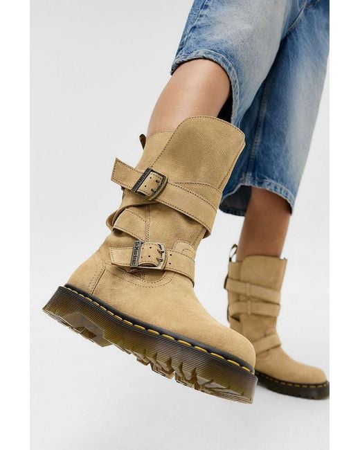 Dr. Martens Natural Anistone Two Strap Suede Biker Boots