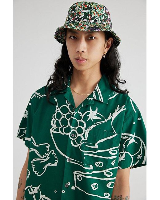 Obey Green Uo Exclusive Still Life Woven Short Sleeve Shirt Top for men