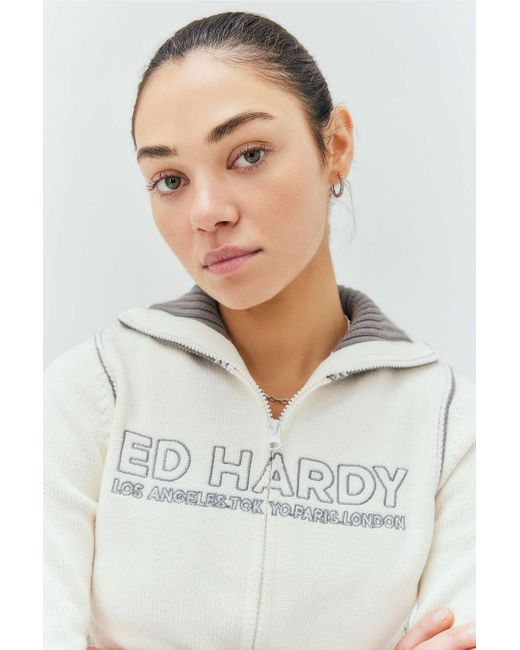 Ed Hardy White Knitted Track Jacket