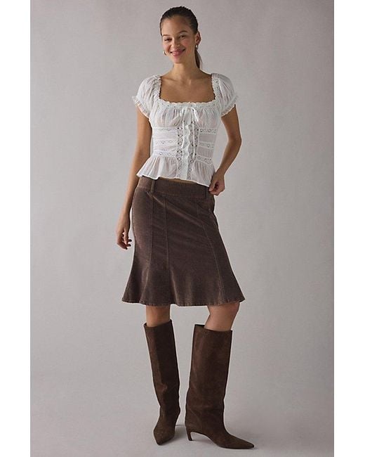 Kimchi Blue White Nora Lace Trim Puff Sleeve Button-Up Blouse