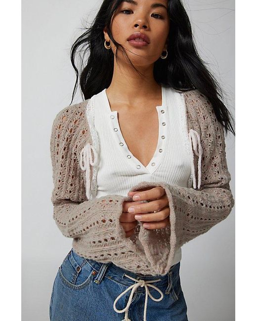 Urban Outfitters Natural Bow Crochet Shrug Cardigan