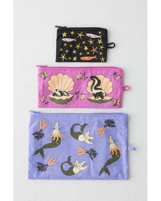 Baggu Gray Flat Pouch Set In Sea Animals At Urban Outfitters