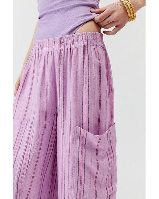 Urban Outfitters Pink Uo Mae Striped Linen Cargo Pant