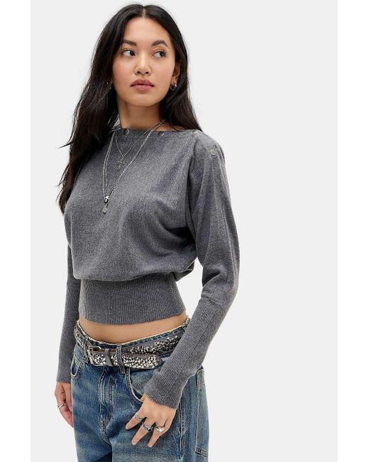 Urban Outfitters Gray Uo Popper Bawing Top