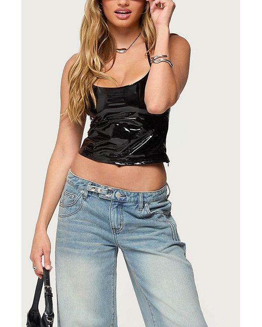 Edikted Black Vikki Vinyl Halter Top