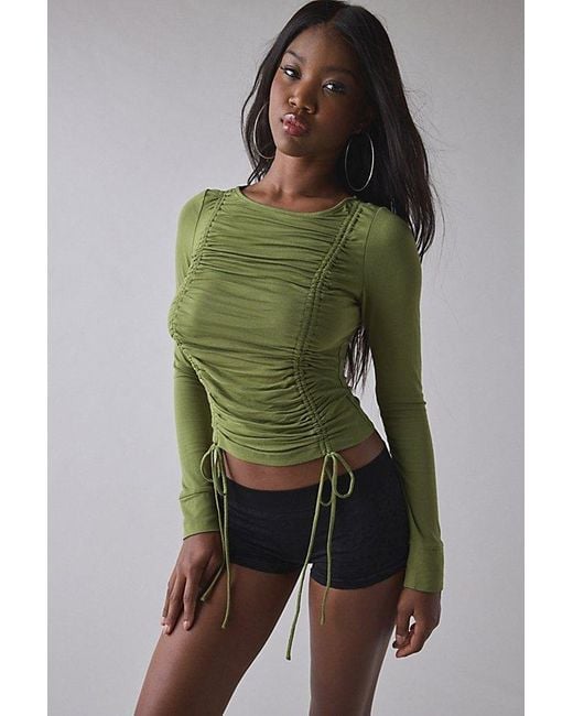 1st Position By Tinashe Green Uo Exclusive Keep Up Ruched Adjustable Tie Long Sleeve Top