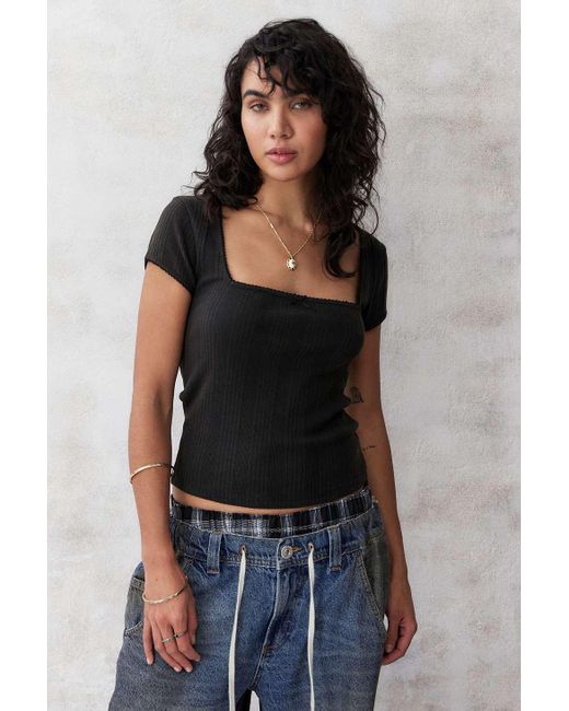 Urban Outfitters Black Uo Olivia Square Neck Baby T-shirt