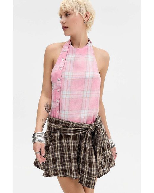 Jaded London Pink Romie Backless Check Mini Dress Uk 8 At Urban Outfitters