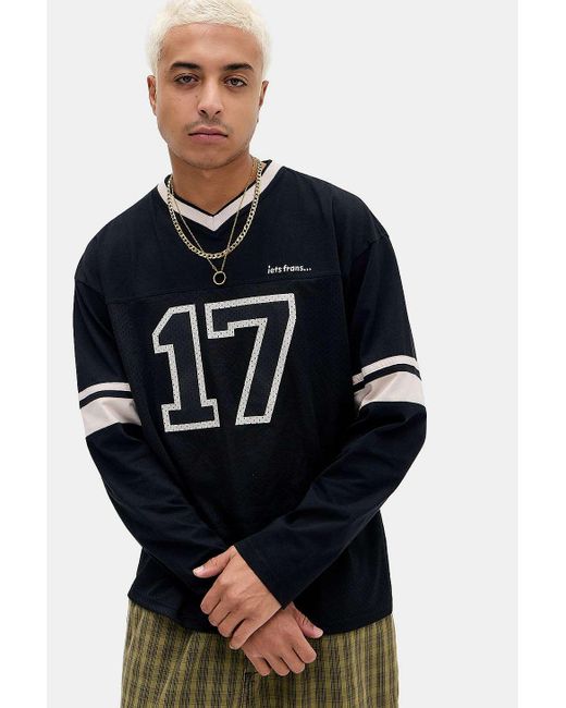 iets frans Blue Black Airtex Long Sleeve T-shirt for men