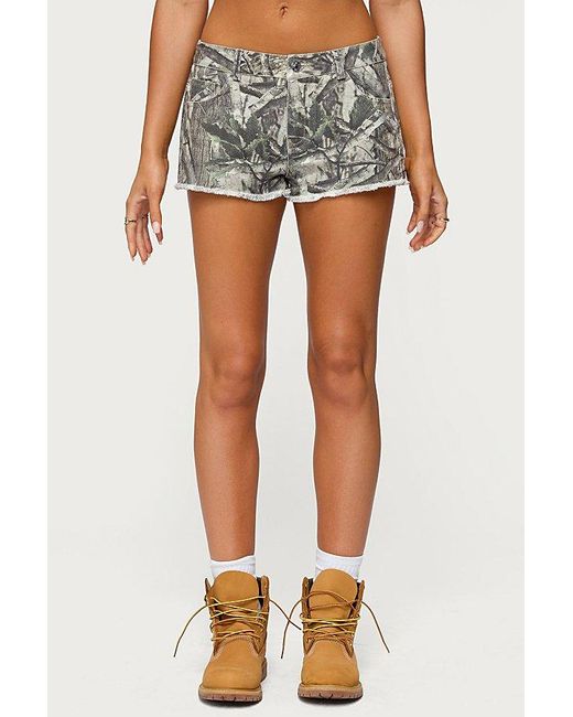 Edikted Blue Joyce Camo Low Rise Denim Shorts
