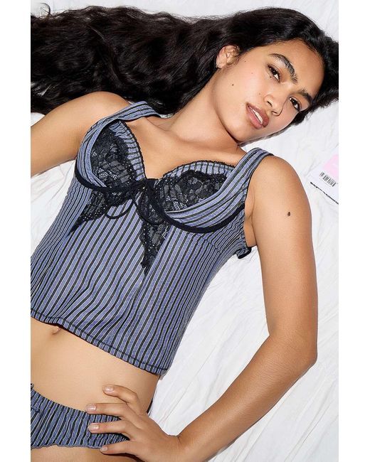 Out From Under Blue Pinstripe Corset Top