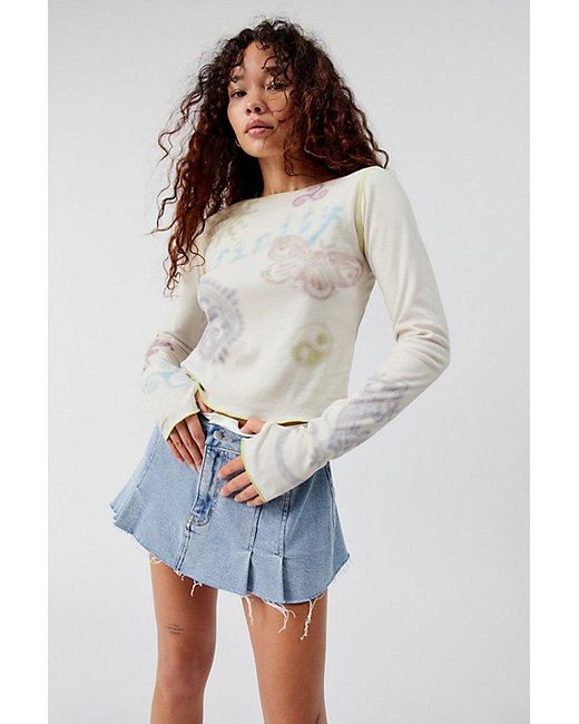 Urban Outfitters White Airbrushed Sun Long Sleeve Baby Tee