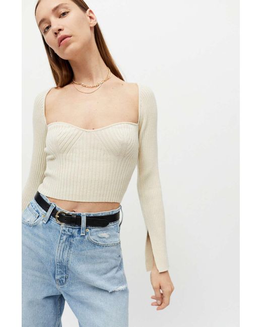 Urban Outfitters Natural Uo Juliet Portrait Neck Sweater