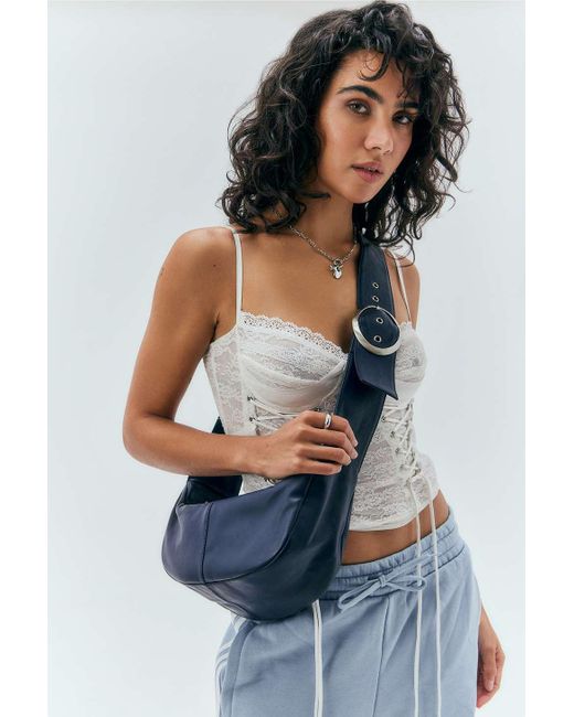 Urban Outfitters Blue Uo Leather Buckle Crossbody Sling Bag
