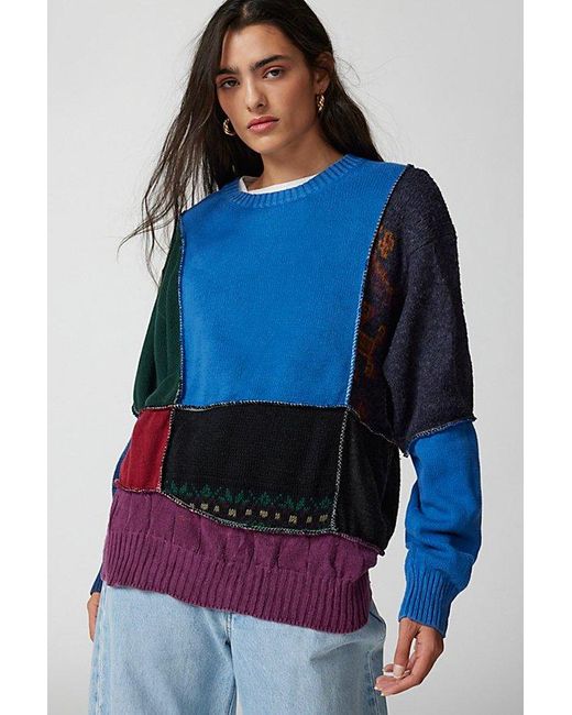 Urban Renewal Blue Re/Creative Remade Multi Patch Sweater
