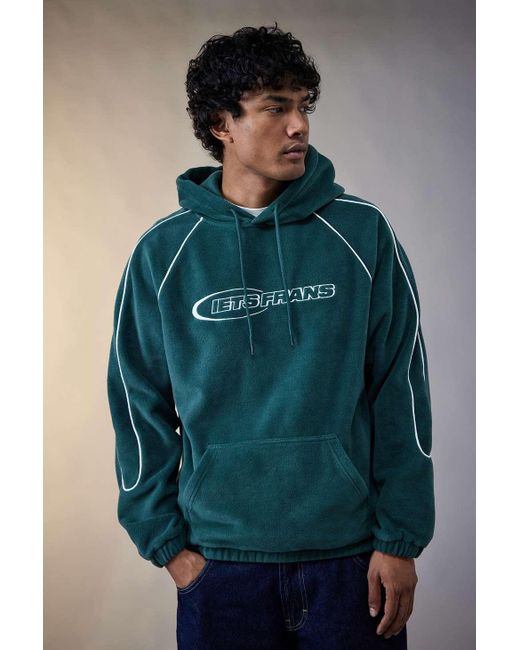 iets frans Blue Green Fleece Piped Hoodie for men