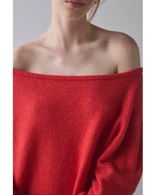 Urban Outfitters Red Uo Nola Oversized Off-The-Shoulder Sweater