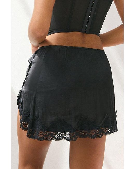 Out From Under Black Luccia Lace Trim Mini Slip Skirt