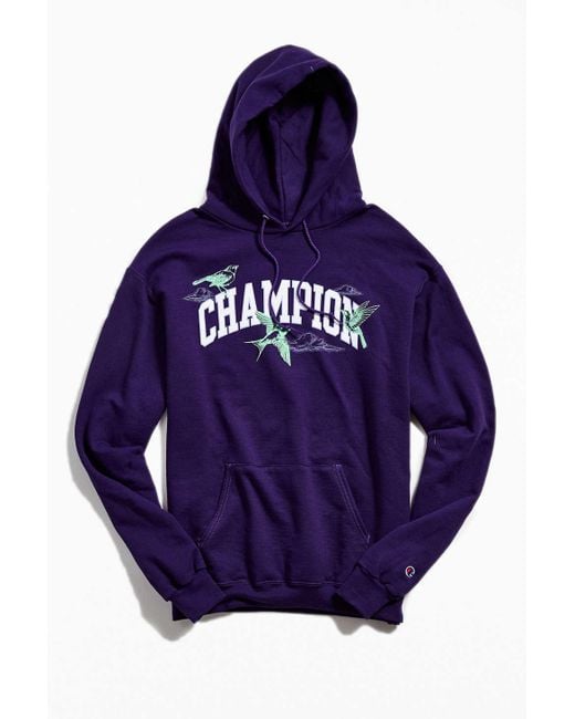 Champion Purple Champion Uo Exclusive Eco Fleece Bird Print Pullover Hoodie Sweatshirt for men