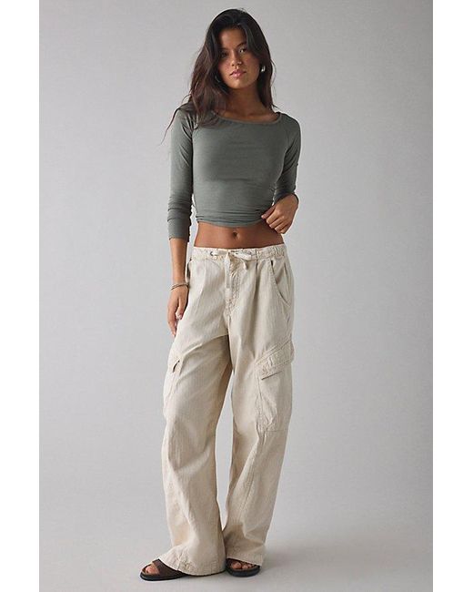 Vintage & ReMADE by UO Green Remade By Uo Remnants Off-The-Shoulder Long Sleeve Cropped Tee