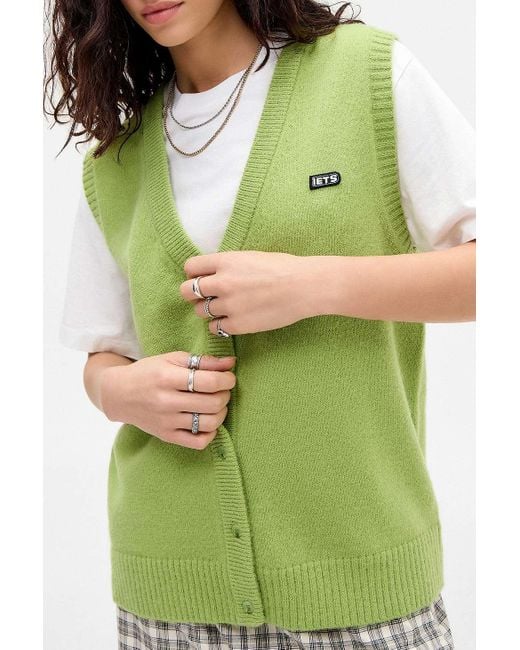 iets frans Green Grandad V-neck Vest Jacket