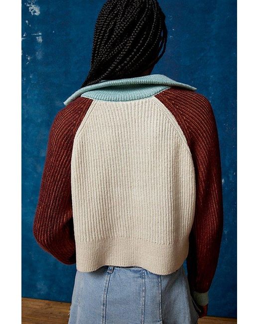 BDG Blue Connor Colorblock Half-Zip Sweater