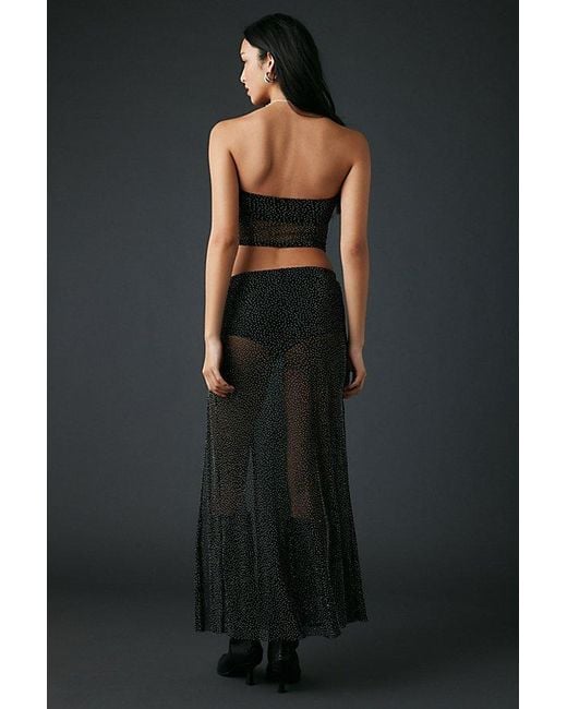 Urban Outfitters Black Uo A Girl's Best Friend Rhinestone Studded Sheer Mesh Skirt 2-Piece Set