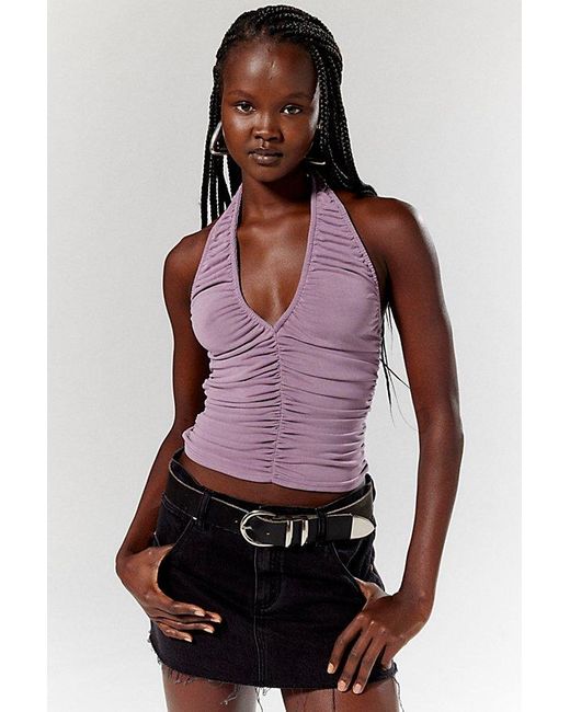 Silence + Noise Purple Rita Ruched Halter Top