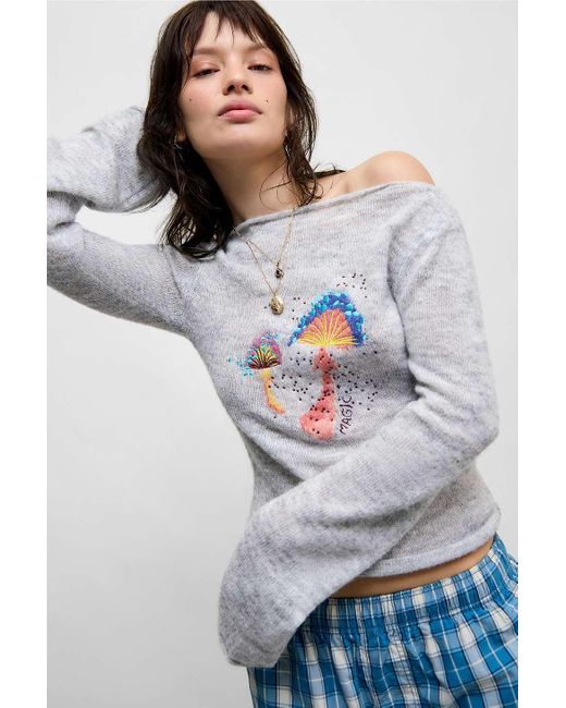 Urban Outfitters Gray Uo Mushroom Slogan Jumper