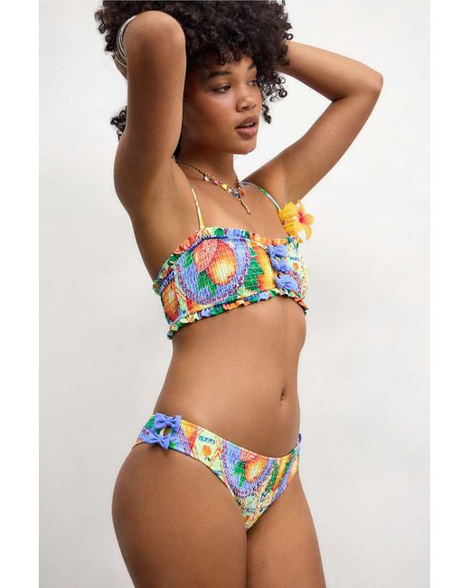 Damson Madder Blue Orange Print Shirred Bow Bikini Bottoms