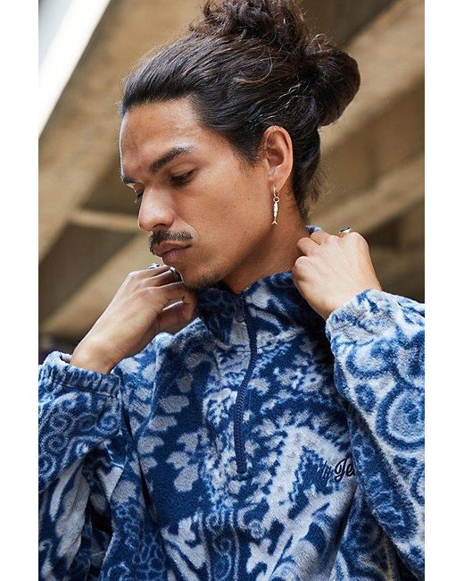BDG Paisley Half-Zip Fleece Jacket in Blue for Men | Lyst