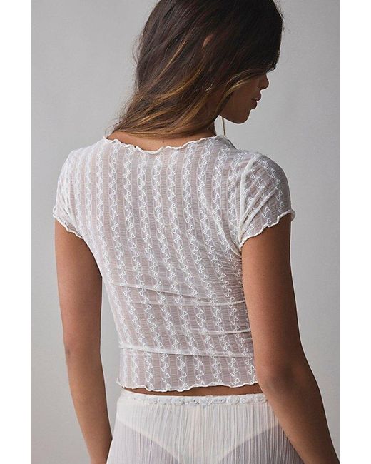 Kimchi Blue Gray Anabella Textured Sheer Mesh Lettuce-Edge Top