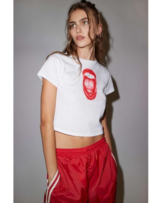 Urban Outfitters Red Olivia Rodrigo Uo Exclusive All-american B Baby Tee In White,at