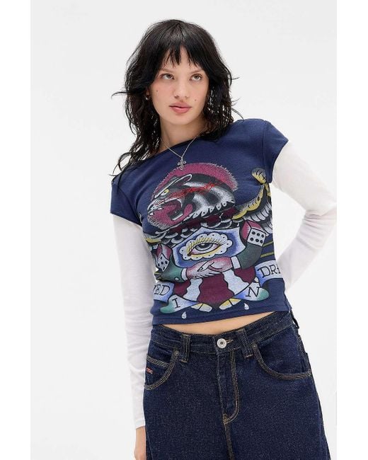 Ed Hardy Blue Uo Exclusive Long Sleeve Layer T-shirt