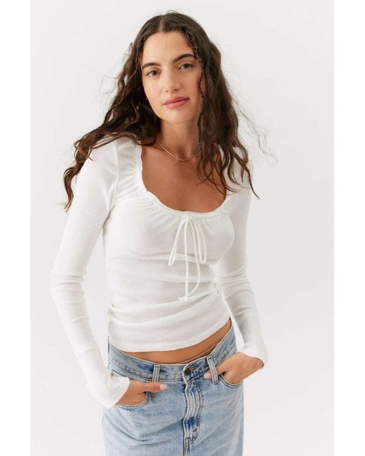 Urban Outfitters White Uo Pretty As A Portrait Long Sleeve Top