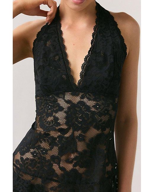Out From Under Black Jena Sheer Lace Halter Slip