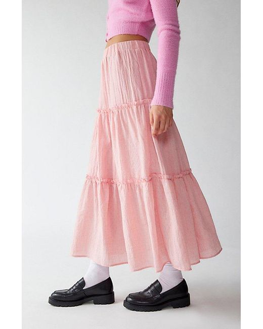 Urban Renewal Pink Remnants Crepe Tiered Midi Skirt