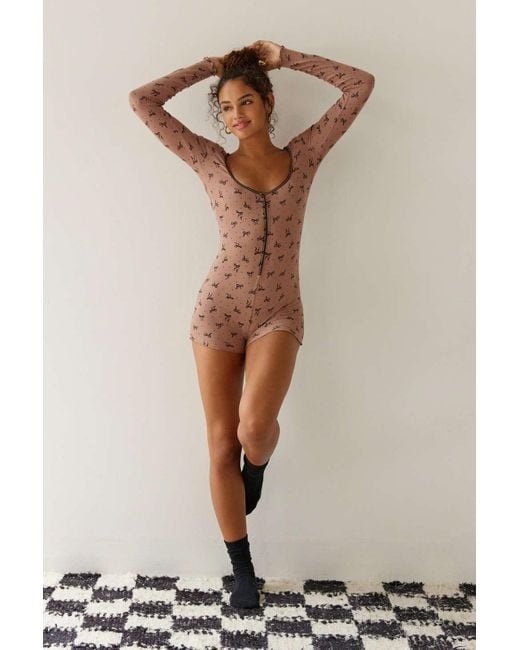 Out From Under Sweet Dreams Printed Romper In Brown,at Urban Outfitters