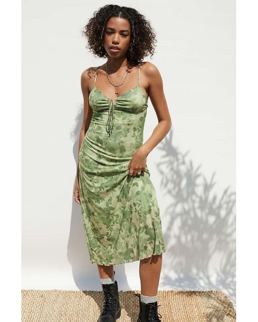 Motel Green Coya Blurred Floral Print Midi Dress