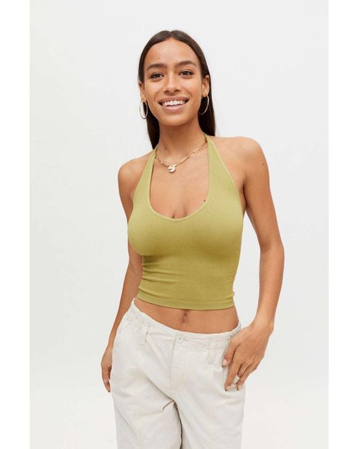 Out From Under Green Jackie Seamless Ribbed Halter Bra Top