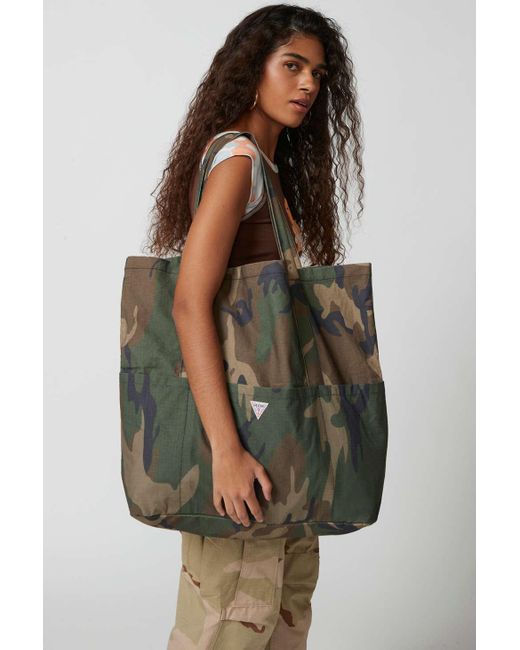 Guess Brown Vintage Ripstop Tote Bag In Camo,at Urban Outfitters