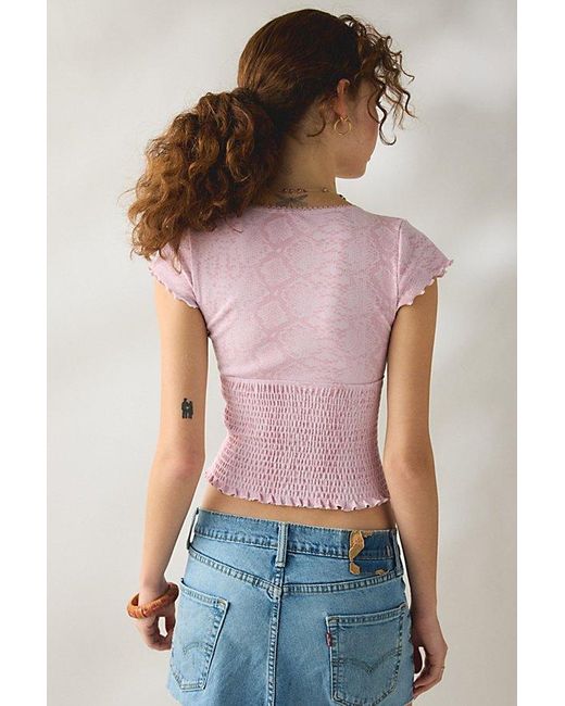 Kimchi Blue Red Only You Printed Smocked Short Sleeve Top
