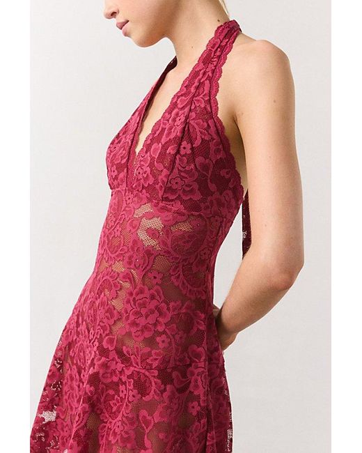 Out From Under Red Jena Sheer Lace Halter Slip