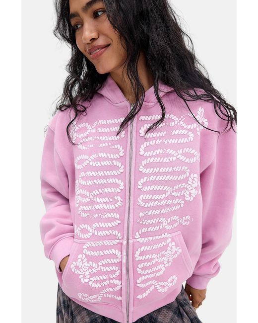 Urban Outfitters Pink Uo Frogging Zip-through Hoodie