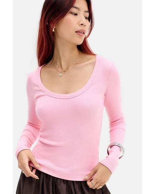 BDG Pink Off Duty Rib Long Sleeve T-shirt
