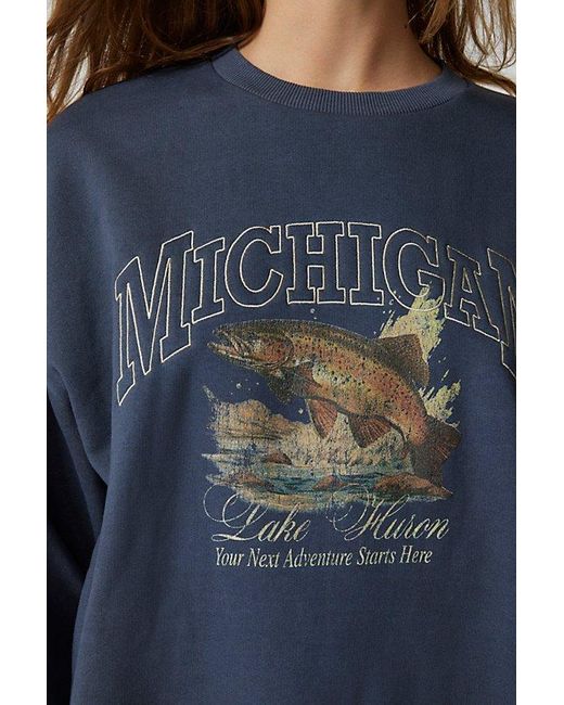 Urban Outfitters Blue Michigan Lake Huron Embroidered Pullover Sweatshirt