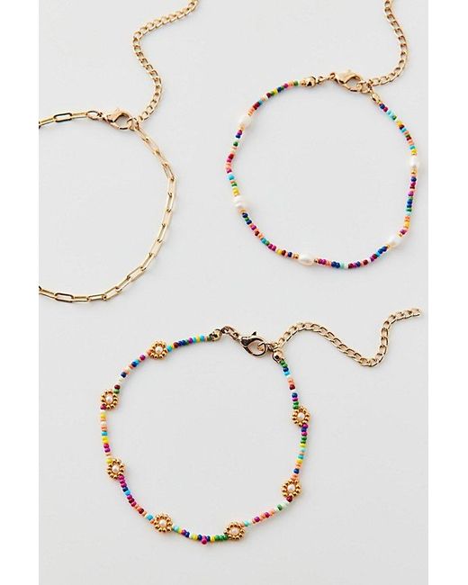 Urban Outfitters Metallic Multi Bead & Chain Anklet Set