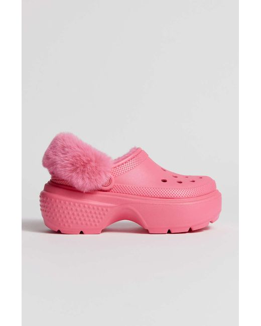 CROCSTM Stomp Faux Fur-lined Clog In Hyper Pink,at Urban Outfitters