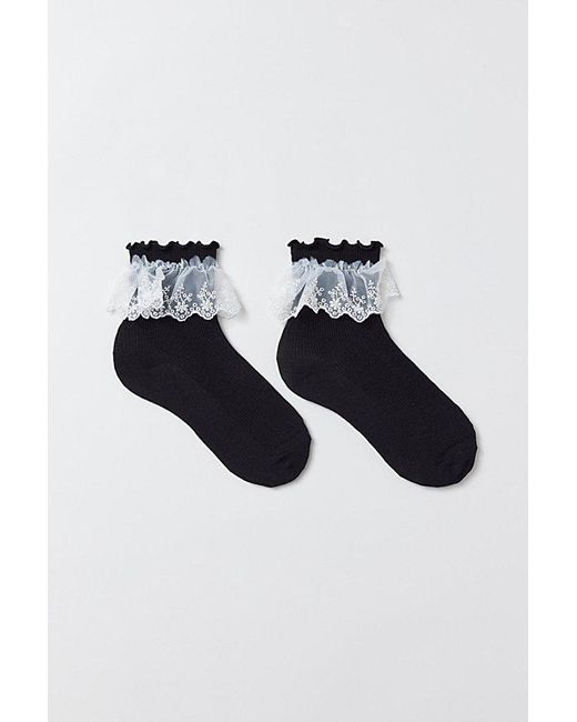 Urban Outfitters Black Ruffle Ribbed Crew Sock