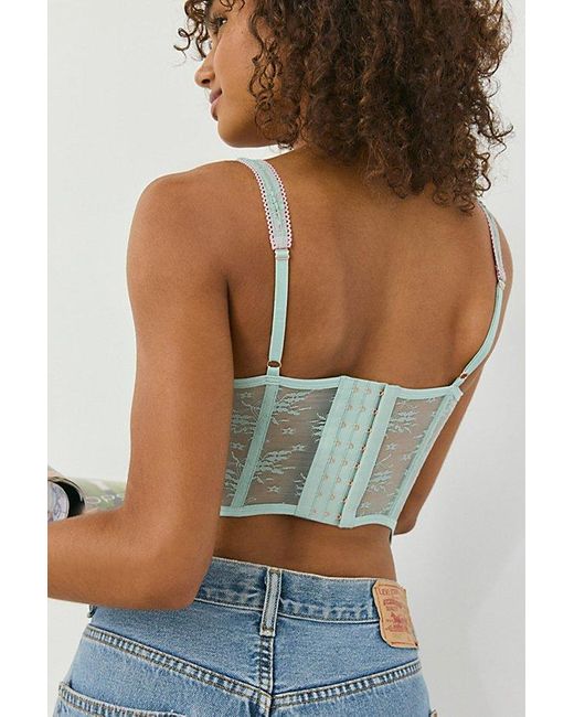 Out From Under Blue Petunia Fields Ribbon Trim Lace Corset Top